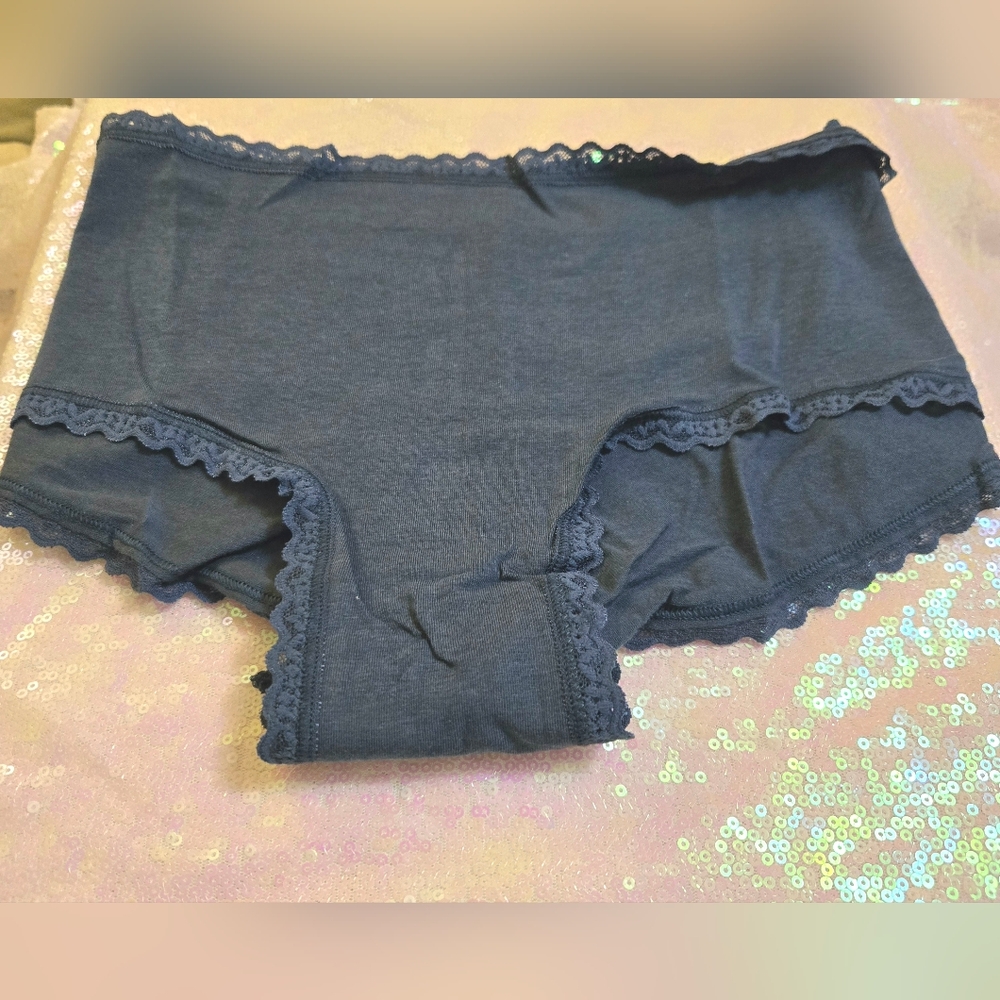 5/$40🛍  Victoria's Secret Dark Blue Cotton Lace-Trim Cheeky Panty NWOT